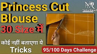 30 Size प्रिंसेस कट ब्लाउज कटिंग / Princess Cut Blouse Cutting/ For Beginners #trending #viral