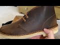 clarks desert boots beeswax leather unboxing review and on feet damage on a brand new shoes