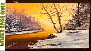 River Bank in winter Acrylic painting, clive5art