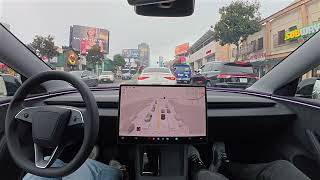 Tesla FSD 13.2.2 Drives 45 Minutes through Los Angeles in Light Rain