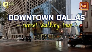 Sunset walk at Downtown Dallas, Texas, USA | 4K virtual walking tour