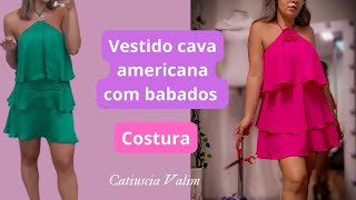 Vestido cava americana com babados/ costura