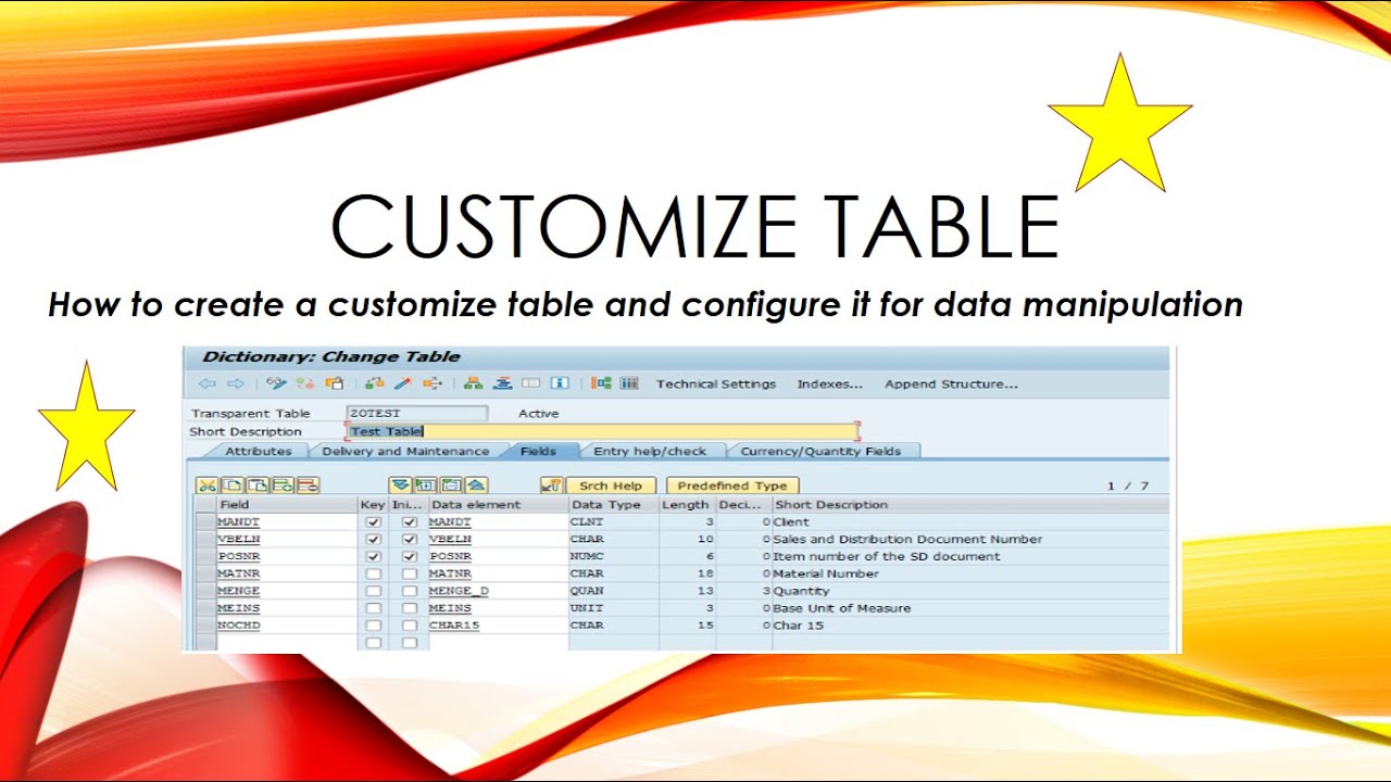 How To Create Custom Table In Sap Abap Se11 Data Dictionary Youtube
