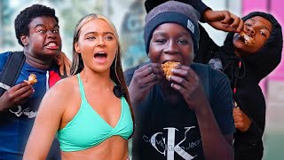 Teens eat KFC in front of VEGAN!