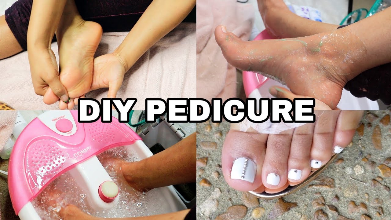 At Home Pedicure Tutorial! White Gel Nails *(soft Feet) Maintenance ...