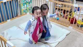 1歳双子がパパの寝かしつけで寝るまで