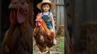 Ridding the big Rooster  #funny #catfunny #cute #rooster #joy #earnmoneyonline #howto #shorts