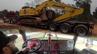 500hp Kenworth cold start \u0026 hauling KOMATSU pc210