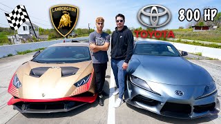 Lamborghini Huracan STO vs 800 HP Toyota Supra | DRAG RACE