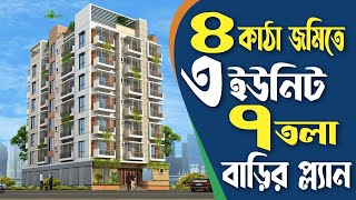 ৪ কাঠা জমিতে ৩ ইউনিট ৭ তলা বাড়ির প্লান ডিজাইন | 7 storied Building plan design on 4 Khata Land