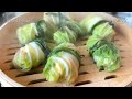 shrimp stuffed steamed napa cabbage rolls