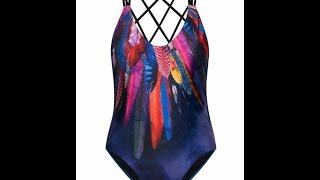 Totem Printing Sexy Halter Straps Hollow Conjoined Sling Swimsuit