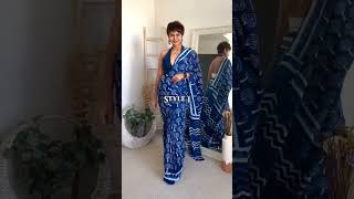 cótton mul mul saree indigo print #fashion #shorts #short #indigo #saree #cotton #ytshorts #viral