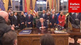 Trump Does Not Take Reporters Questions After Signing Executive Order In The Oval Office