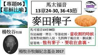 【專題06 耶穌比喻_09】講題 馬太福音13章24-30, 36-43節 麥田稗子 楊牧谷牧師 [楊牧谷牧師紀念基金 2017] (福音頻道 20220713)