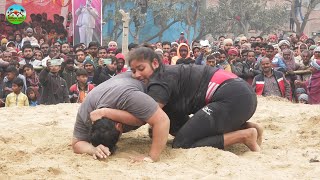 दो महिला शेरनी के बीच महा दंगल|mahila kushti dangal 2023|jhanda mela narahiya bhagwanpur|mithilasvr