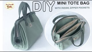 DIY MINI TOTE BAG WITH INSIDE ZIPPER POCKETS | วิธีทำกระเป๋ามีช่องซิปคู่ด้านใน