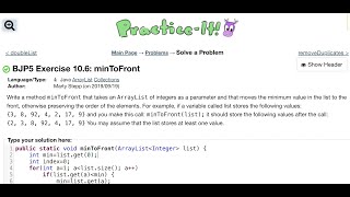 Java Practice It | Exercise 10.6: minToFront | ArrayList, collections, array list