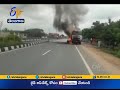 iron load lorry catches fire at kanimetta in wanaparthy district