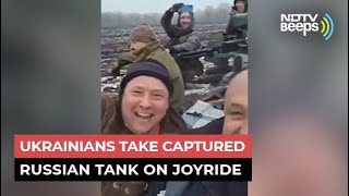 Ukrainian Villagers Take Russian Battle Tank On Joyride