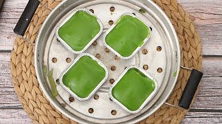 เค้กใบเตยหน้านิ่มสูตรนึ่ง ไม่ใส่ไข่ใช้กะทิกล่อง สะดวกอร่อย/pandan steamed soft cake