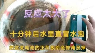 师傅带你看看，把铅酸电池泡水里，十分钟后这反应绝了