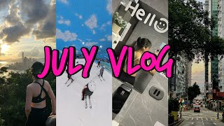 🇭🇰JUL VLOG｜北上深圳滑雪｜大浪湾冲浪｜红香炉峰看日落｜练鼓健身日常｜海边日落｜香港餐厅周