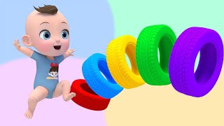 Color Rainbow Tires Song! | Learn Color Wheels On The Bus Nursery Rhymes | Baby & Kids Songs