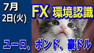 【TAKA FX】ドル、円、ユーロ、ポンド、豪ドルの環境認識解説。7月2日(火)