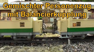 LGB Akku/RC BKB Echtdampf Gartenbahn - Diesellok 2095 vor 10-Uhr-Zug mit Balancierkupplung