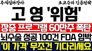 [고영 주가 조교수] 장중 프로그램 60만주 매도폭탄! 뇌수술 성공 100건 FDA임박! '이 가격' 무조건 기다리세요