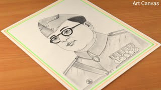 Netaji Subhash Bose's Drawing With Pencil Sketch Step by Step /lndependence day / Freedom Fighters