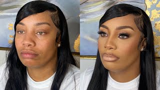 Step by step Soft Glam Transformation | WOC Client Makeup Tutorial | Halle J.