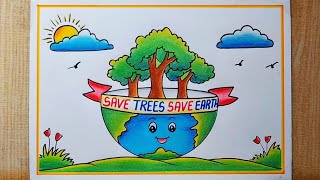 How to Draw world environment day poster, save nature drawing easy