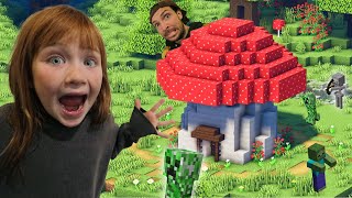 DON'T GET CAUGHT!! Adley and Dad build a Mushroom house in Minecraft to escape Zombies and Creepers!