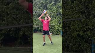 The first attempt was the closest…. #volleyball #volleyballteam #volleyballchallenge #backyard