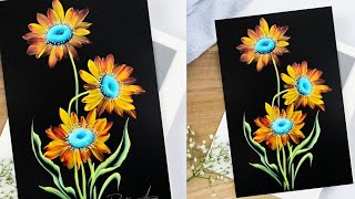 GOLDEN 🌼 Flowers Painting Using Round Brush || Acrylic Painting Art