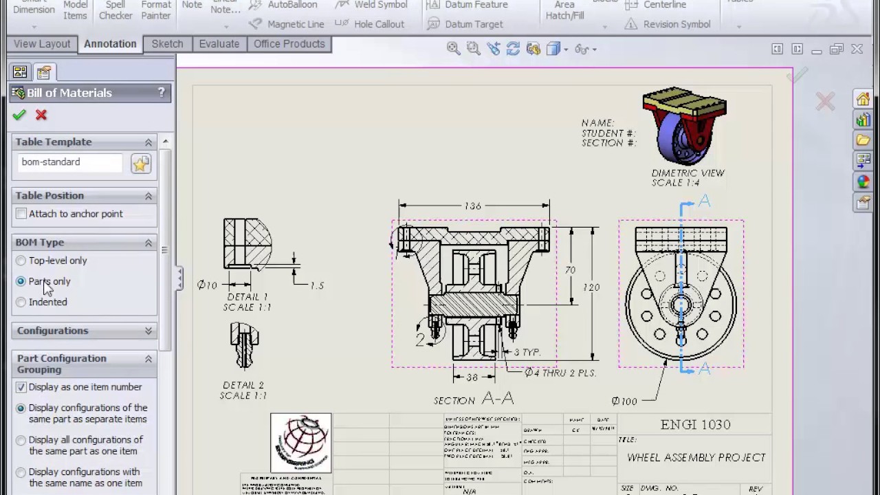 SolidWorks: Assembly Drawing: Part II - YouTube