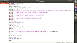 Integration of any Function using Trapezoidal rule in fortran