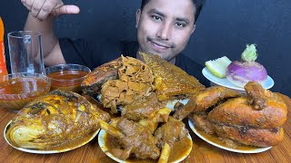 EATING MUTTON CURRY ,BIG FISH HEAD ,WHOLE CHICKEN \u0026 MUTTON BOTI CURRY | WHOLE CHICKEN EATING ASMR