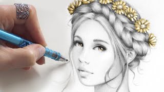 DRAW WITH ME - Braided Hairstyle - From sketch to finished portrait