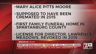 Body was to be cremated in 2015, found in Spartanburg funeral home