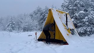 3 Days Solo Camping in Heavy Snow - Relaxing Camping in Snowfall Sound - ASMR