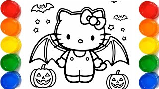Ready to Halloween party Hello Kitty drawing colouring for kids / easy step by step / #peppapig