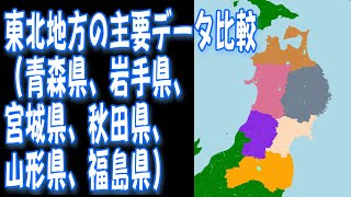 東北地方6県の統計データ比較(青森県、岩手県、宮城県、秋田県、山形県、福島県)