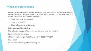 Unit 1/ Introduction to python programming/ Python interpreter and interactive mode
