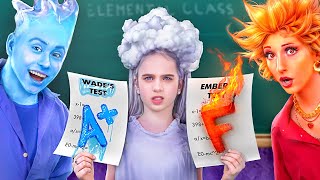 Ember and Wade from ELEMENTAL have children! Elements in School! Genius School Hacks: FIRE vs WATER