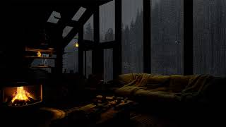 Heavy Rain and Thunderstorm in Cozy Cabin to Sleep & Meditation | Rain on Window and Crackling Fire
