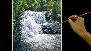Acrylic Landscape Painting in Time-lapse / How to Paint Realistic Waterfalls / JMLisondra
