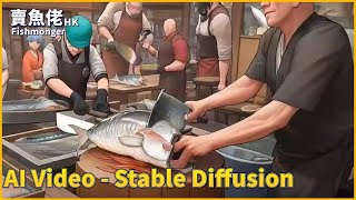 Fish Chopping Japanese Anime Style: Exploring AI Video Production Stable Diffusion【OH! Seafood HK】